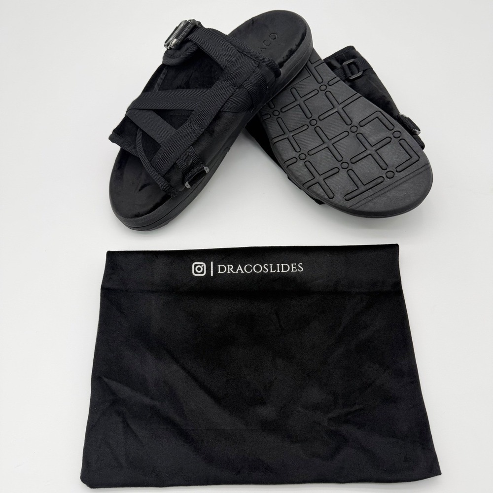 Draco Mens Size 9-10 Fits Men sizes 8.5-10 All Black W/Buckle Phantom Slides - Picture 6 of 6